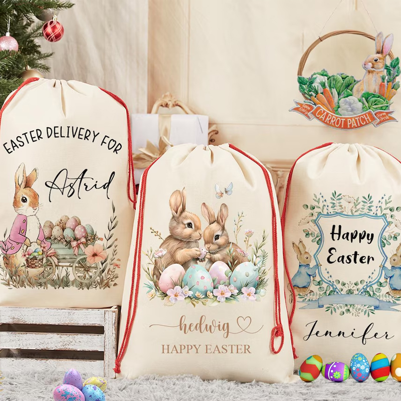 Party Games Easter Egg - Borsa Regalo Personalizzata con Nome Coniglietto